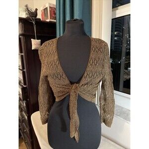 Cool Line Ltd Vintage Brown & Gold Crochet Knit Wrap Size XL